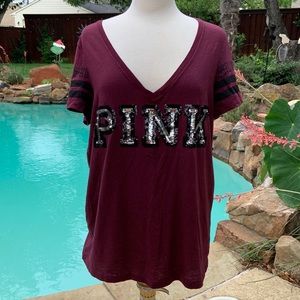 Victoria’s Secret pink burgundy bling sequin T shirt large